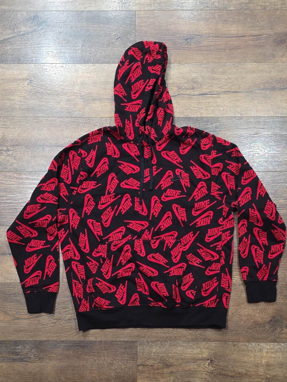 Nike Black Hoodie with Red Allover Logo Print